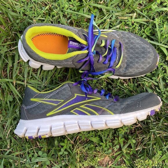 Reebok Women's Sneakers - Gray with Purple and Yellow Accents - Picture 2 of 8